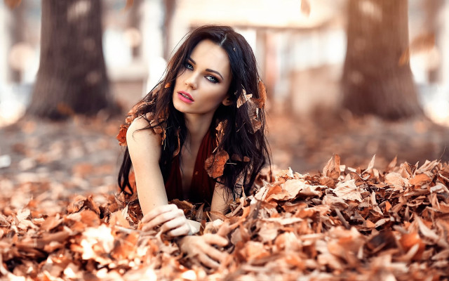 Woman leaves park gothic autumn free wallpaper - medium preview image