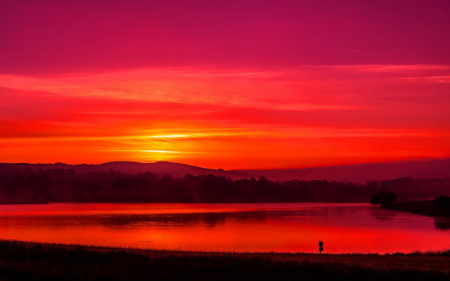 Sunset lake shore mountains torii free wallpaper - medium preview image