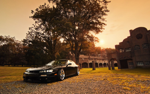 Black car building tree sunset free wallpaper - medium preview image