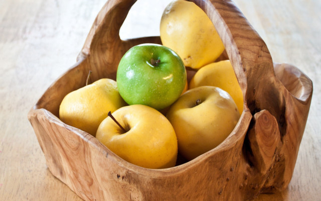 Wooden basket apples wooden table free wallpaper - medium preview image