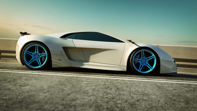 White sports car blue wheels #2 free wallpaper - medium preview image