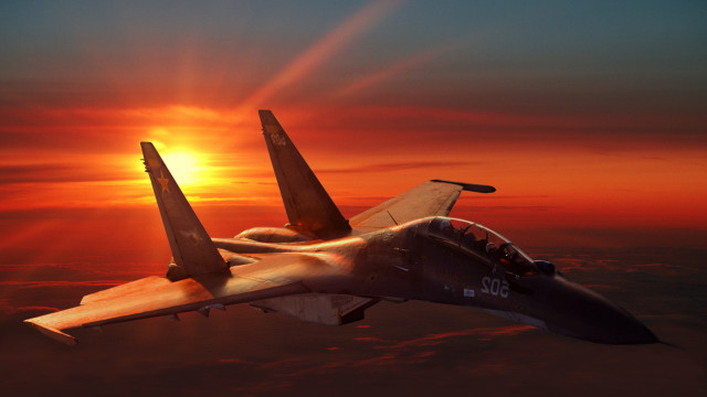 Jet sunset backlit clouds ocean free wallpaper - medium preview image