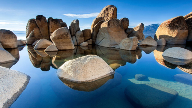 Lake rocks water sky clouds free wallpaper - medium preview image