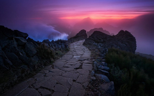 Mountain path sunset clouds neo free wallpaper - medium preview image