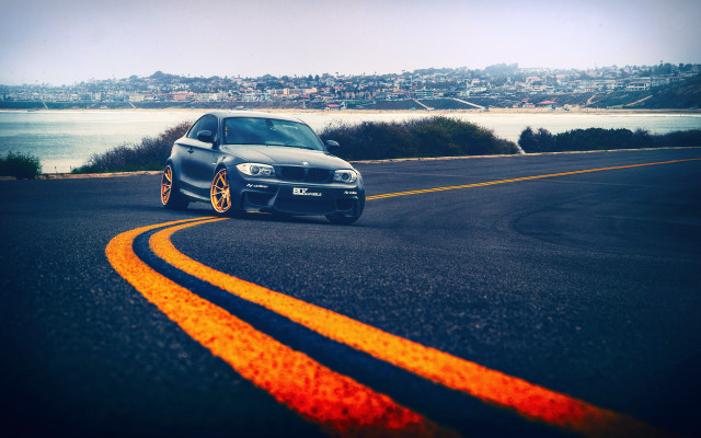 Car road city night ocean free wallpaper - medium preview image