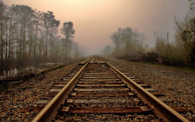 Train track foggy sky trees #3 free wallpaper - medium preview image