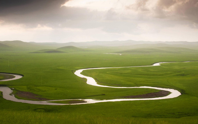 Lush green valley river cloudy free wallpaper - medium preview image