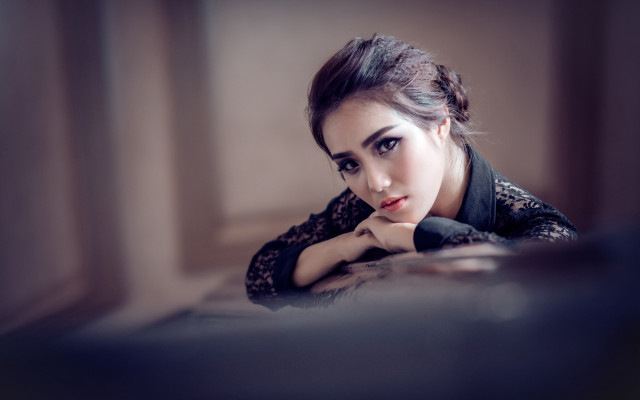 Woman black dress black jacket free wallpaper - medium preview image
