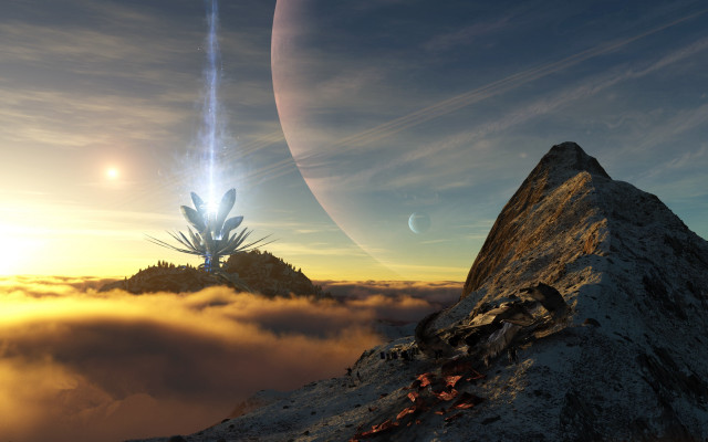 Dusk mountain sky sun planet #2 free wallpaper - medium preview image