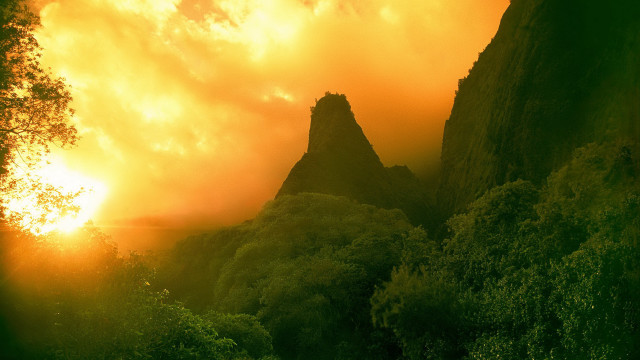Mountain tower sunset forest starry free wallpaper - medium preview image
