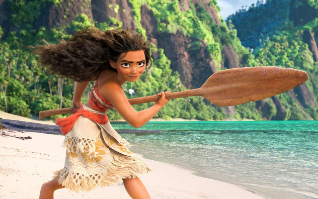 Cartoon character beach ocean mountains free wallpaper - medium preview image