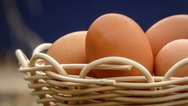 Basket eggs table blue background free wallpaper - medium preview image