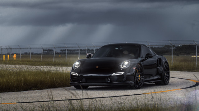 Black porsche storm windmills distant free wallpaper - medium preview image