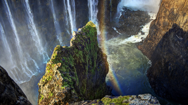Rainbow over waterfall ocean nature free wallpaper - medium preview image