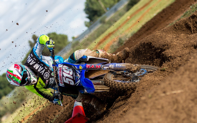 Dirt bike rider tiltshift blue free wallpaper - medium preview image