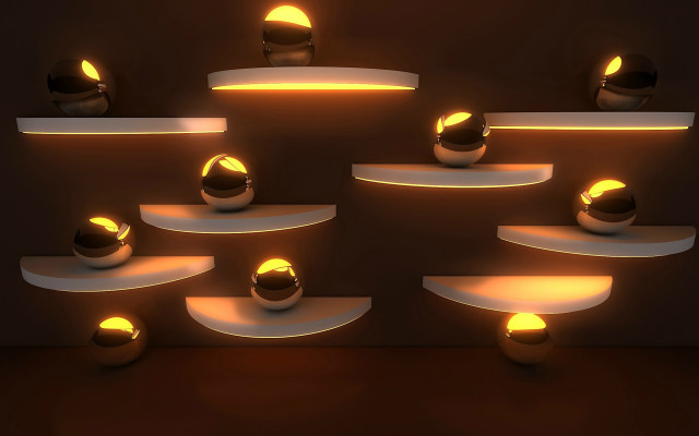 Shelves lights balls kinetic art free wallpaper - medium preview image