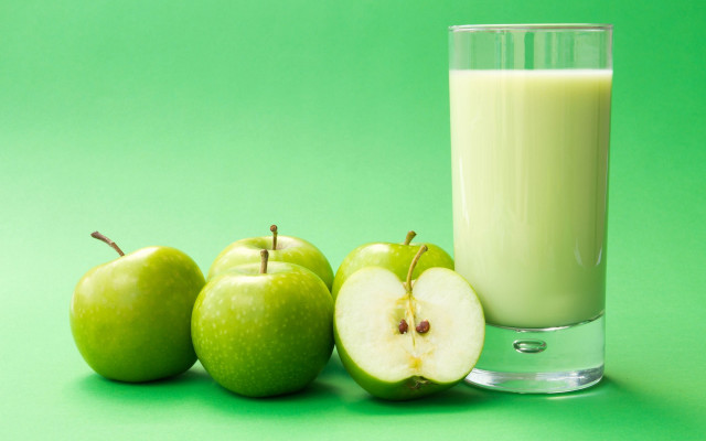 Milk green apples half eaten free wallpaper - medium preview image