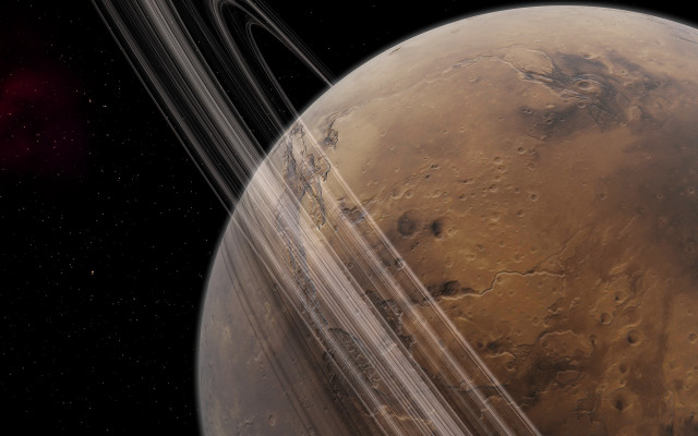 Planet rings red star spacecraft free wallpaper - medium preview image