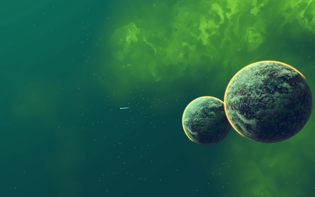 Two planets green space small free wallpaper - medium preview image