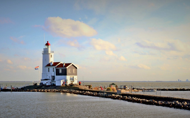 Lighthouse pier flag DeStijl panorama free wallpaper - medium preview image