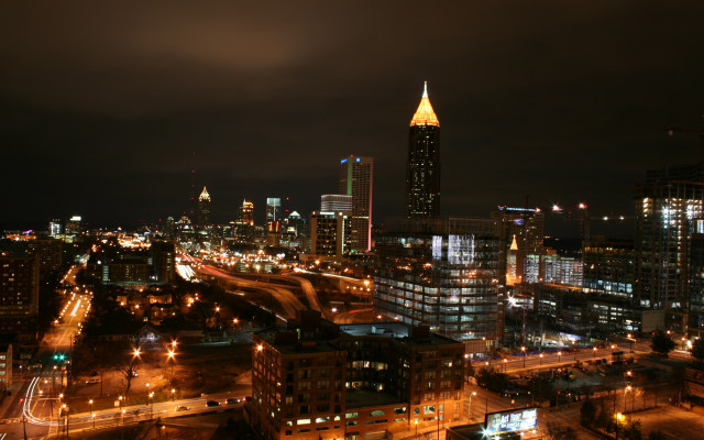 City night lights skyscrapers bridge free wallpaper - medium preview image