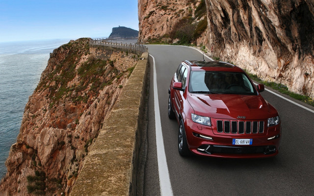 Red jeep cliff road ocean free wallpaper - medium preview image