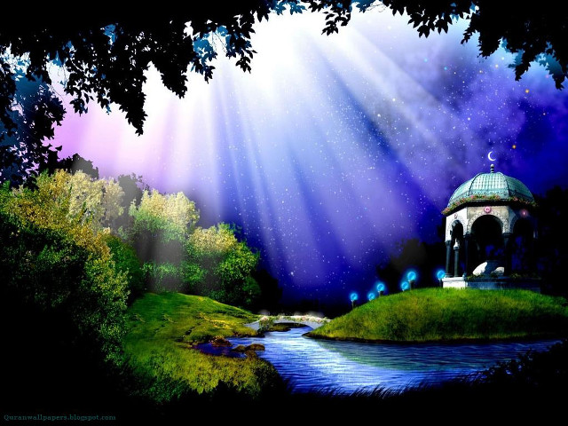 Gazebo park stream stars night free wallpaper - medium preview image