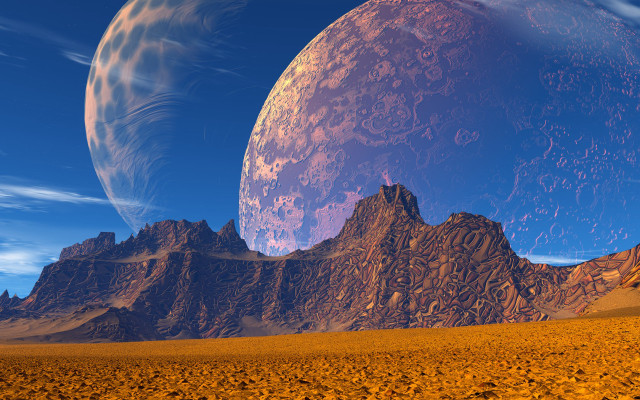 Planet mountains foreground moonlight night free wallpaper - medium preview image