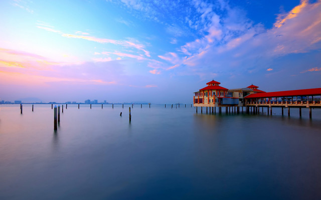 Pier red roof red building free wallpaper - medium preview image