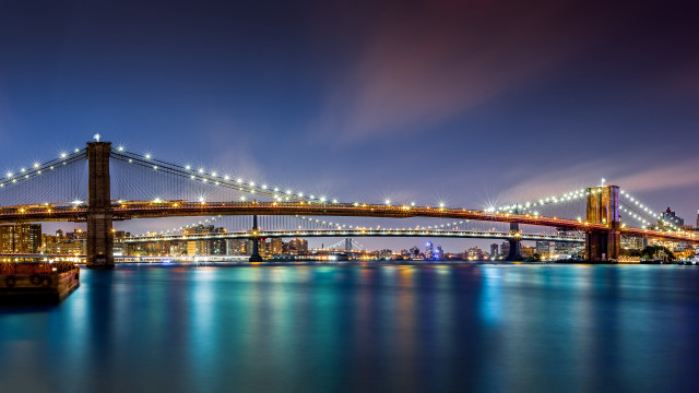 Bridge city night lights reflection free wallpaper - medium preview image