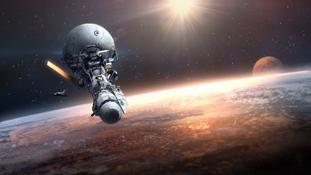 Space station planet sun star free wallpaper - medium preview image