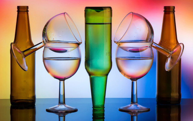 Wine glasses bottles multicolored background free wallpaper - medium preview image