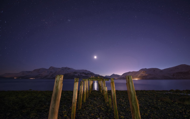 Night mountains lake moon stars free wallpaper - medium preview image