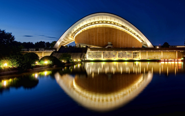 Large building lake night modern free wallpaper - medium preview image