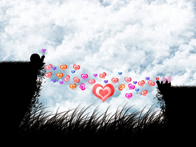 Animals field clouds hearts couple free wallpaper - medium preview image