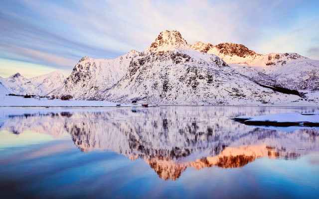 Mountain lake reflections snowy horizon free wallpaper - medium preview image