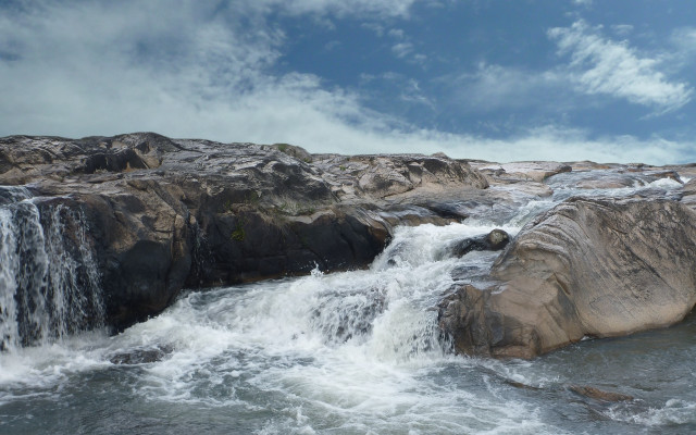 Waterfall rock formation matte painting free wallpaper - medium preview image