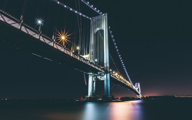 Night lit bridge city reflection free wallpaper - medium preview image