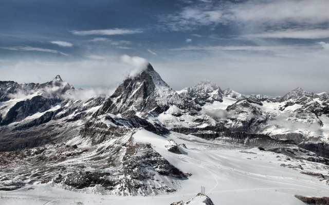 Snowy mountains cloudy sky lake free wallpaper - medium preview image