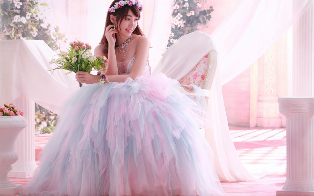 Bride flower dress rococo impressionist free wallpaper - medium preview image