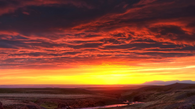 Sunset valley stream mountains red free wallpaper - medium preview image