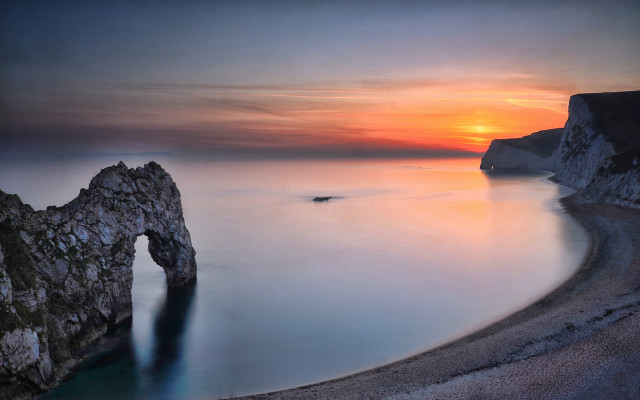 Sunset lake rock boat cloud free wallpaper - medium preview image