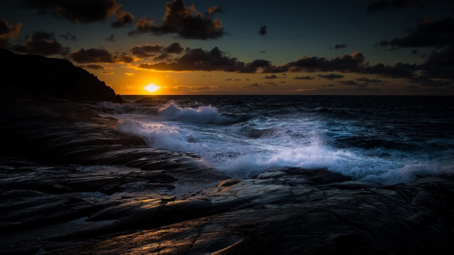 Sunset ocean waves rocks cityscape #2 free wallpaper - medium preview image