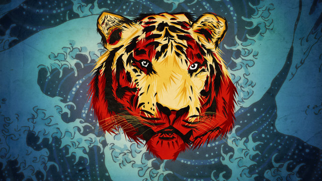 Tiger head painting waves blue free wallpaper - medium preview image