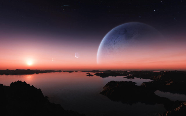 Planet moon star beach city free wallpaper - medium preview image