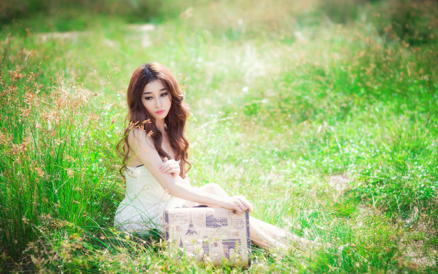 Woman field suitcase brown eyes free wallpaper - medium preview image