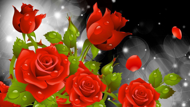 Red roses green leaves gothic free wallpaper - medium preview image