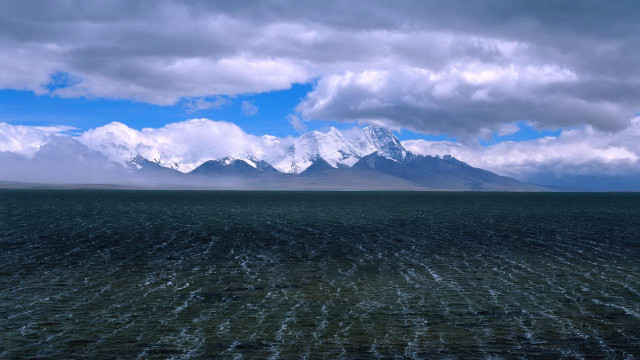 Mountain lake city sky waves free wallpaper - medium preview image