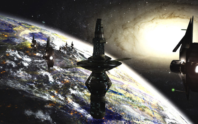 Spacecraft planet sun spiralgalaxy aurora free wallpaper - medium preview image