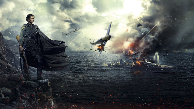 Cliff man ship plane aurora free wallpaper - medium preview image